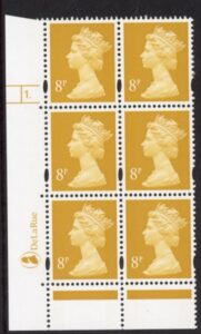 Y1674 (U165A) 8p yellow 2B DLR Cyl.1 dot phos 47 blue fluor PVA LFG. (U/M (MNH)