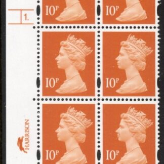 Y1676 (U195C) 10p dul orange. 2B Har/DLR Cyl.1dot phos. 45 blue fluor PVA  bluish. U/M (MNH)