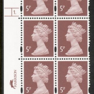 Y1670 (U140E)  5p dull red-brown  2B Harrison Cyl. 1 dot phos 45 blue fluor PVA (bluish).U/M (MNH)
