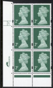 Y1668 (U85D) 2p TIII deep green. 2B Harrison. PVA bluish Cyld.1dot phos 45. blue fluor U/M (MNH)