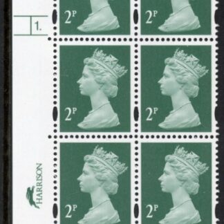 Y1668 (U85D) 2p TIII deep green. 2B Harrison. PVA bluish Cyld.1dot phos 45. blue fluor U/M (MNH)