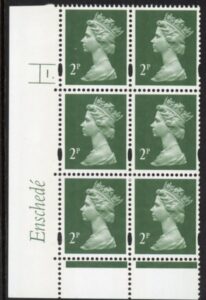 Y1668 (U85C) 2p TIII deep green. 2B Enschedé. PVA (white back) Cyld.1 dot blue fluor U/M (MNH)