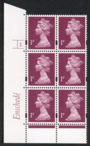 Y1667 (U69A) 1p crimson. Enschedé. 2mm varnished bands PVA White back. Cyld. 2 dot. blue fluor U/M (MNH)