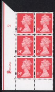 Y1678 (U230A)  14p rose-red 2B DLR Cyl. D1 no dot  blue fluor perf RE PVA cream. U/M (MNH)