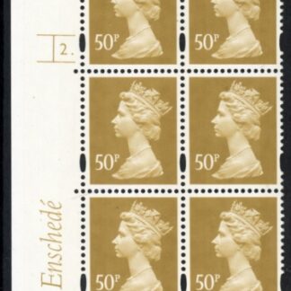 Y1726 (U432)  50p Ochre  2B  Enschede.  Cyl. 2 dot. blue fluor U/M (MNH)