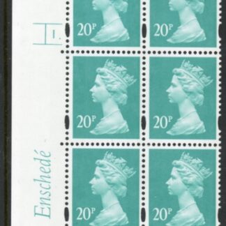 Y1684 (U271)  20p Turquoise green.  2B Enschedé Cyl. 1 dot Blue fluor perf RE 2mm varnished bands.U/M (MNH)