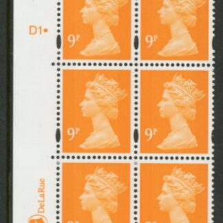 Y1675 (U177)  9p yellow orange  2B DLR Cyl. D1 dot  blue fluor perf RE PVA bluish. U/M (MNH)