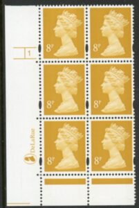 Y1674 (U165A) 8p yellow 2B DLR Cyl.1 no dot  phos 47 blue fluor PVA  LFG. (U/M (MNH)