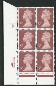 Y1670 (U140E)  5p dull red-brown  2B Harrison Cyl. 1 no dot phos 45 blue fluor PVA (bluish).U/M (MNH)