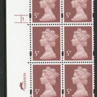 Y1670 (U140E)  5p dull red-brown  2B Harrison Cyl. 1 no dot phos 45 blue fluor PVA (bluish).U/M (MNH)