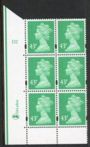 Y1718 (U407) 43p 2B emerald. DLR. PVA bluish. Cyld.D2 phos D2 no dot. blue fluor U/M (MNH)