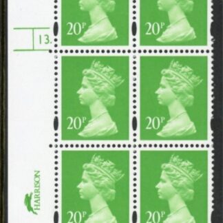Y1685 (U272)  20p bright green CB  Cyld. 13  dot phos 41 blue fluor.  U/M (MNH)