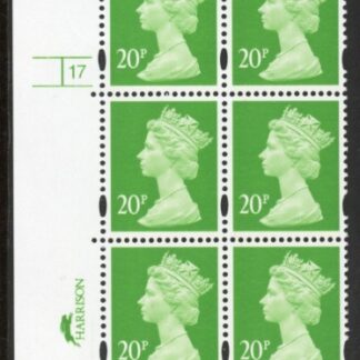 Y1685 (U274)  20p bright green CB Harrison/DLR Cyld. 17 no dot  phos. 46 PVA bluish. blue fluor. U/M (MNH)