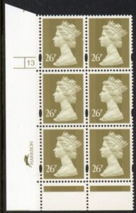 Y1692 (U302) 26p 2B Gold. Harrison Cyl.13 no dot. phos 45 blue fluor. .U/M (MNH)