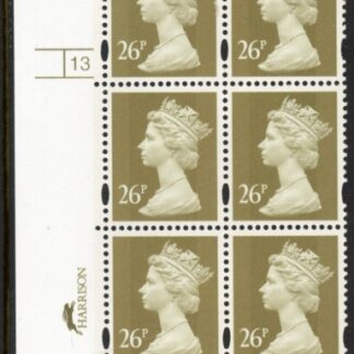 Y1692 (U302)  26p 2B Gold.  Harrison Cyl.13 no dot. phos 45 blue fluor. .U/M (MNH)