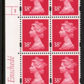 Y1706 (U372)  38p rosine 2B  Enschede Cyl.3 no dot varnished bands. blue fluor U/M (MNH)