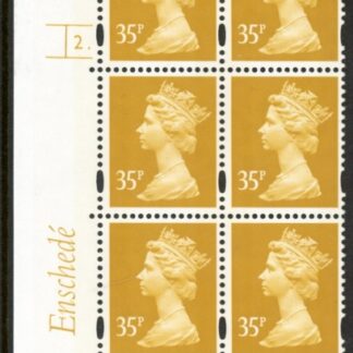 Y1698 (U349)  35p yellow  2B Enschede Cyl. 2  dot blue fluor perf RE 2mm varnished bands.U/M (MNH)