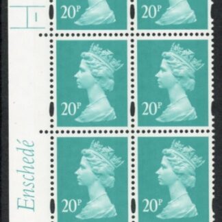 Y1684 (U270)  20p Turquoise green.  2B Enschedé Cyl. 1 no dot Yellow fluor perf RE2 4mm varnished bands.U/M (MNH)
