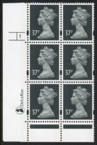 Y1704 (U365) 37p grey-black 2B DLR Cyl. 1 no dot phos 47. blue fluor U/M (MNH)