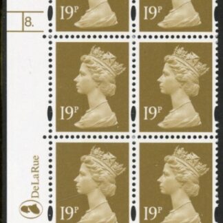 Y1682 (U263c)  19p bistre  CB DLR Cyl. 8 dot  phos 46 blue fluor perf RE U/M (MNH)