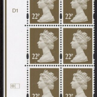 Y1688 (U-)  22p drab 2B DLR Cyl. D1  no dot left grid. blue fluor perf RE  PVA  U/M (MNH)