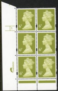 Y1671 (U147C) 6p yellow olive 2B Harrison Cyl.1 no dot phos 47 blue fluor PVA (bluish).U/M (MNH)