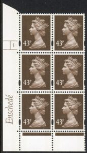 Y1716 (U401)  43p 2B dp. olive-brown  Enschedé Cyl.1 no dot 2mm Varnished bands. blue fluor. pva bluish.U/M (MNH)