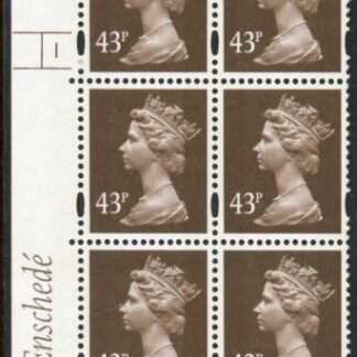Y1716 (U401)  43p 2B dp. olive-brown  Enschedé Cyl.1 no dot 2mm Varnished bands. blue fluor. pva bluish.U/M (MNH)