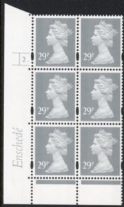 Y1693 (U315)  29p grey  2B Enschede Cyl. 2 dot blue fluor varnished bands.U/M (MNH)