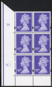 Y1742 (-)  97p bluish violet DLR  cyld. D1 no dot. (left grid) phos D1 blue fluor. U/M (MNH)