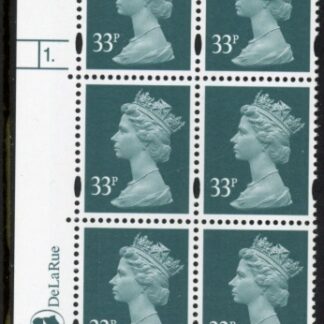 Y1696 (U334) 33p grey green. DLR Cyl.1 dot phos 47. PVA bluish. blue fluor. U/M (MNH)