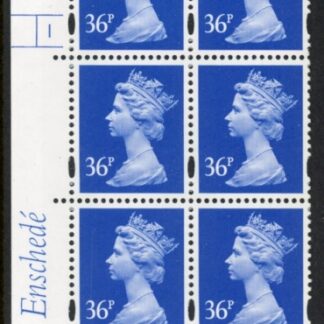 Y1702 (U357)  36p bright ultramarine  2B Enschede Cyl. 1 no dot Yellow fluor perf RE2 varnished bands.U/M (MNH)