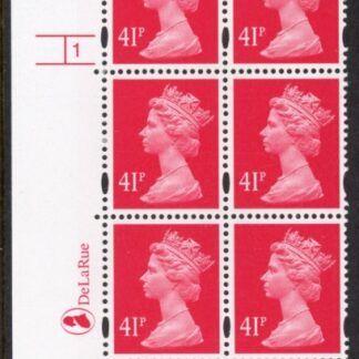 Y1714 (U392)  41p rosine  2B  DLR. Cyl. 1 no dot. Phos 47 blue fluor U/M (MNH)