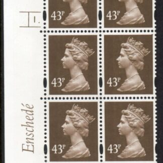 Y1716 (U401)  43p deep olive-brown  2B  Enschede. 2mm VB. Cyl. 1 dot. blue fluor U/M (MNH)