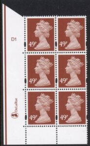 Y1725 (U423) 49p red-brown. DLR Cyld. D1 no dot U/M (MNH)