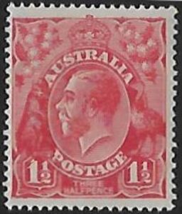 1924  Australia  SG.77  1½d  scarlet  variety 'flaw above 1 in left value tablet' ASC89 23(n) lightly mounted mint.