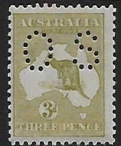 1915-28  Australia  SG.O45  3d  yellow-olive die 1  U/M(MNH).
