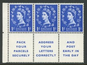 SB29 Edward Crown 3 x 1d. Advert Pan, (see scan) wmk. upright perf Iem. good perfs.U/M (MNH)
