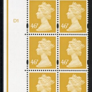 Y1722(U414)  46p yellow. DLR Cyl. D1 no dot blue fluor U/M (MNH)