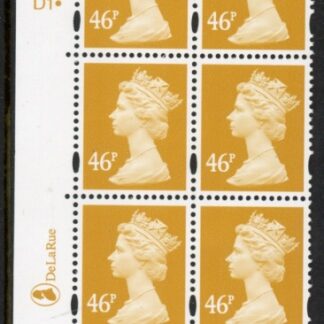Y1722(U414)  46p yellow. DLR Cyl. D1 dot blue fluor U/M (MNH)