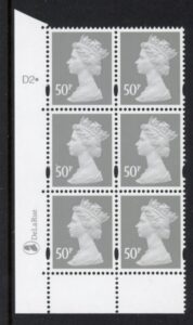 Y1727 (U439) 50p grey DLR Cyld. D2 dot  phos D1 blue fluor U/M (MNH)
