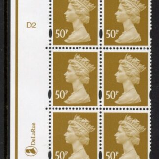 Y1726 (U436) 50p ochre DLR Cyld. D2 no dot  Phos D1 blue fluor. U/M (MNH)