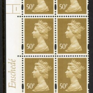 Y1726 (U431)  50p ochre Enschede Cyld. 1 no dot perf RE2. yellow fluor. U/M (MNH)
