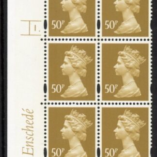 Y1726 (U431)  50p ochre Enschede Cyld. 1 dot perf RE. yellow fluor. U/M (MNH)