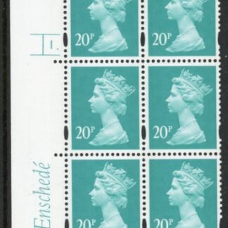 Y1684 (U270) 20p turquoise green. Enschede Cyld. 1 dot. perf RE2 4mm varnished bands. yellow fluor. U/M (MNH)