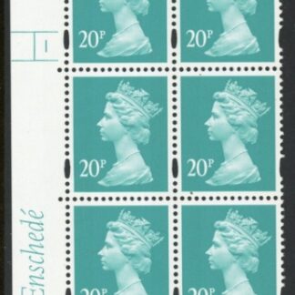 Y1684 (U270) 20p turquoise green. Enschede Cyld. 1 no dot. perf RE  2mm varnished bands. yellow fluor. U/M (MNH)
