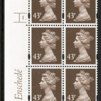 Y1717 (U402) 43p dp.olive brown. Enschede Cyld. 1 dot. (white back) blue fluor U/M (MNH)