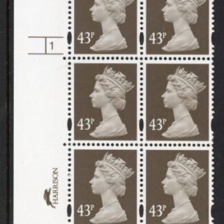 Y1717 (U404) 43p sepia  2B Harrison Cyl. 1 no dot . phos 45 blue fluor U/M (MNH)