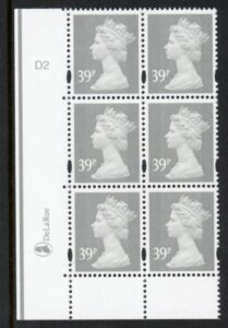 Y1709 (U381) 39p grey 2B . DLR PVA bluish. Cyld.D2 no dot. phos. D2 blue fluor. U/M (MNH)