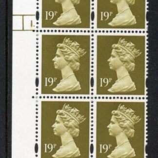 Y1682 (U263B)  19p CB bistre Harrison Cyl.1 dot phos 41 blue fluor. U/M (MNH)